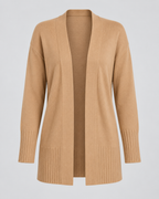 Women's longline draped cardigan in khaki - product shot