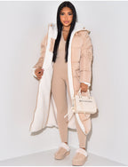 Women's Longline Hooded Padded Puffer Coat with Reversible Teddy Fleece Lining