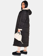 Women's Longline Hooded Padded Puffer Coat with Reversible Teddy Fleece Lining