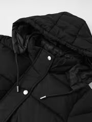 Women's Longline Hooded Padded Puffer Coat with Two Way Zip