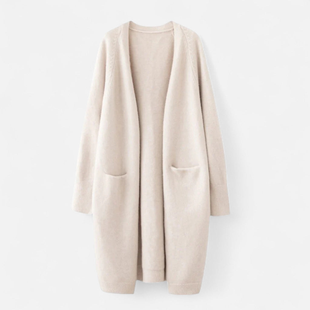 Women's Longline Knit Cardigan with Open Front and Pockets