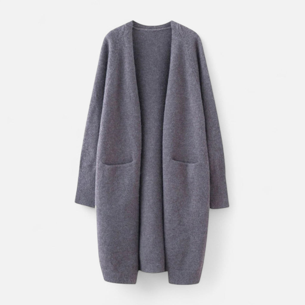 Women's Longline Knit Cardigan with Open Front and Pockets