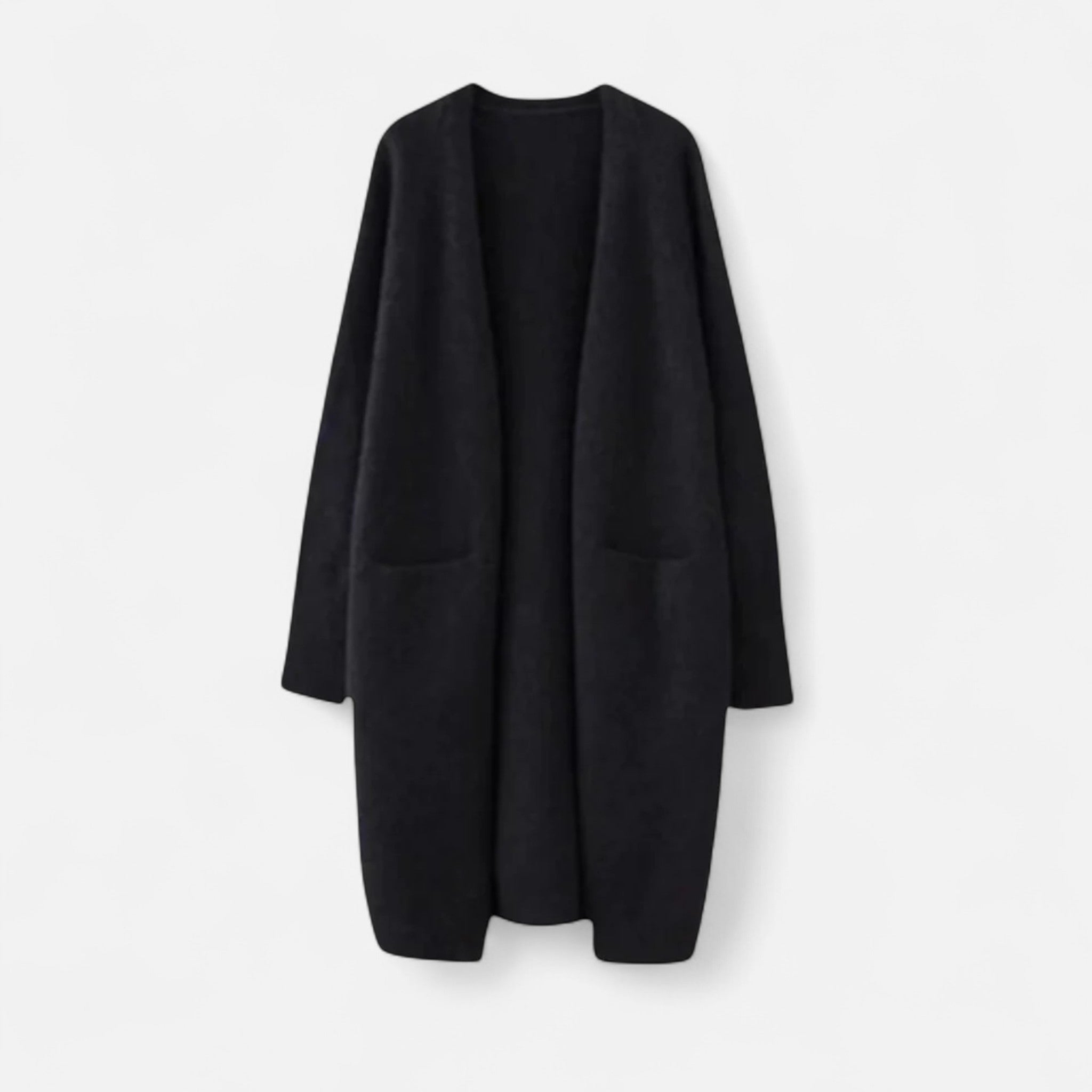 Women's Longline Knit Cardigan with Open Front and Pockets