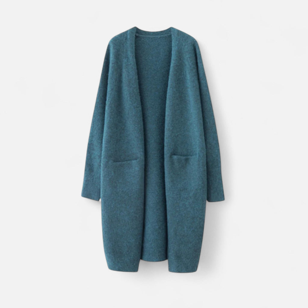 Women's Longline Knit Cardigan with Open Front and Pockets