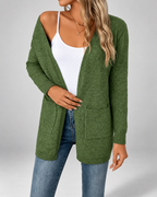 Women's Longline Open Front Cardigan with Patch Pockets