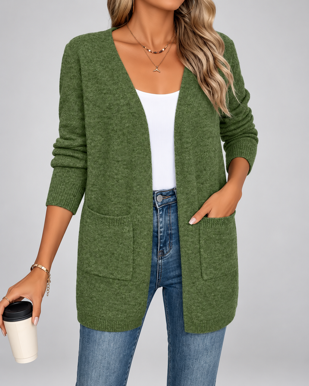 Women's Longline Open Front Cardigan with Patch Pockets
