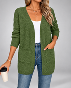Women's Longline Open Front Cardigan with Patch Pockets