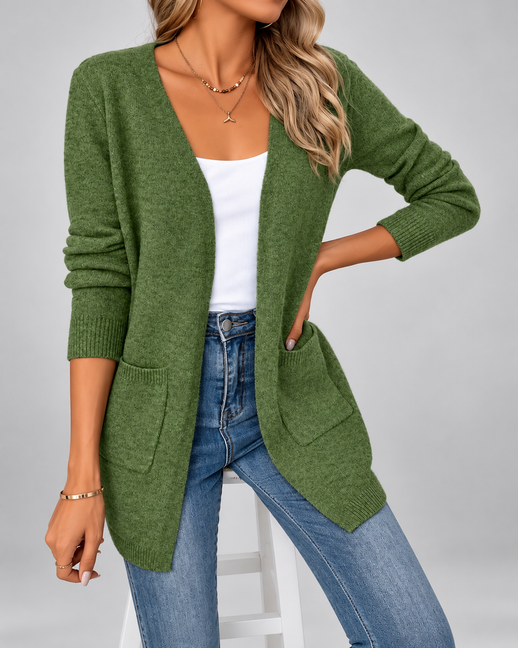 Women's Longline Open Front Cardigan with Patch Pockets