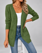 Women's Longline Open Front Cardigan with Patch Pockets