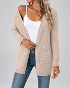 Women's Longline Open Front Cardigan with Patch Pockets