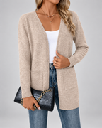 Women's Longline Open Front Cardigan with Patch Pockets