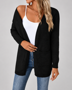 Women's Longline Open Front Cardigan with Patch Pockets