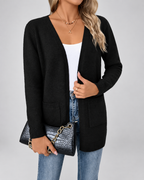 Women's Longline Open Front Cardigan with Patch Pockets