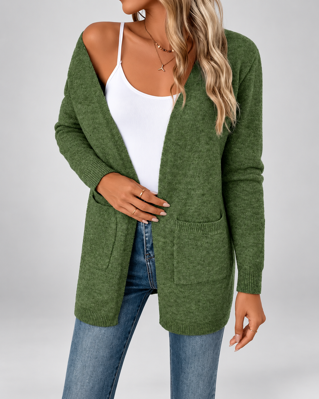 Women's Longline Open Front Cardigan with Patch Pockets