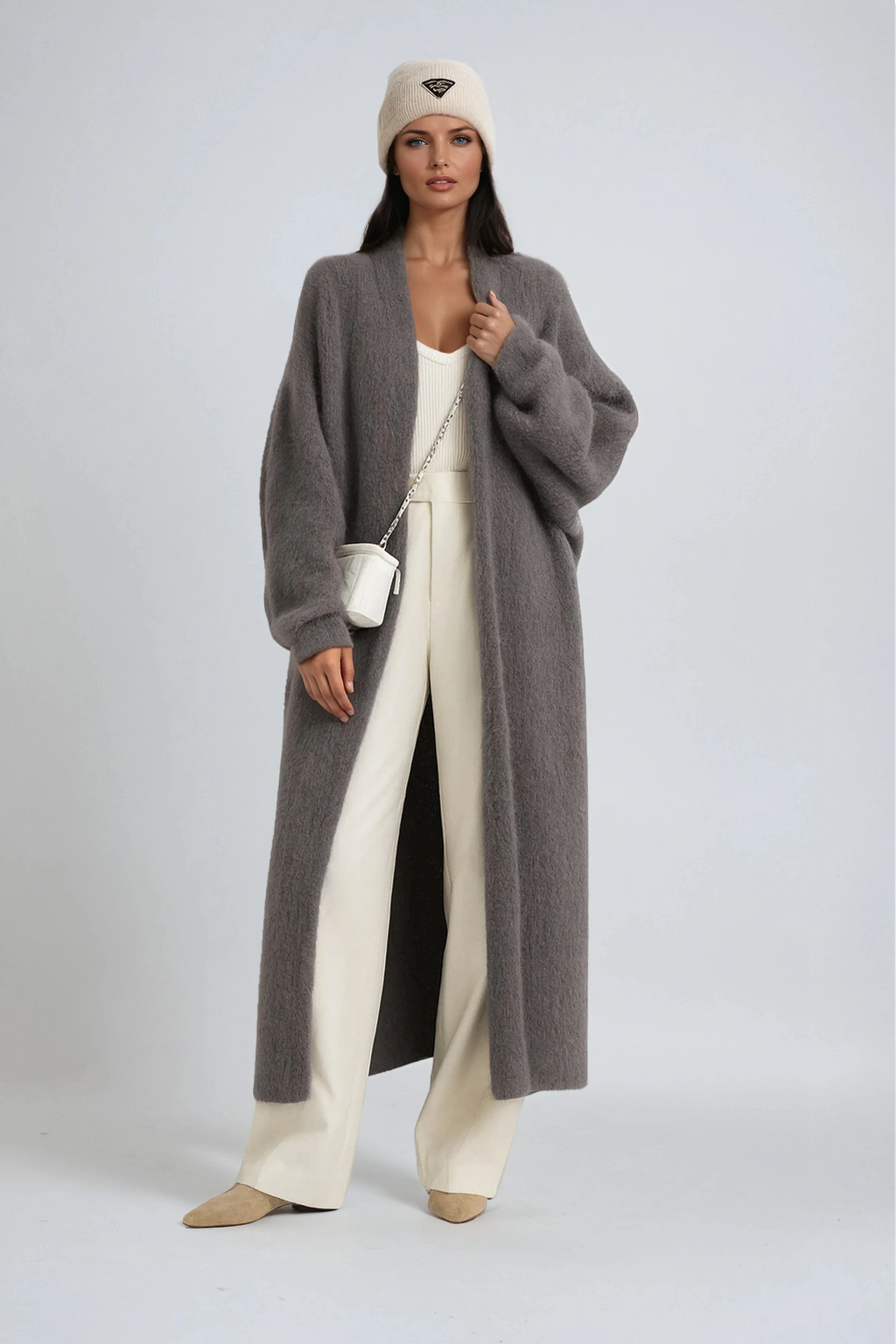 Women's Longline Open Front Knit Cardigan with Drop Shoulders