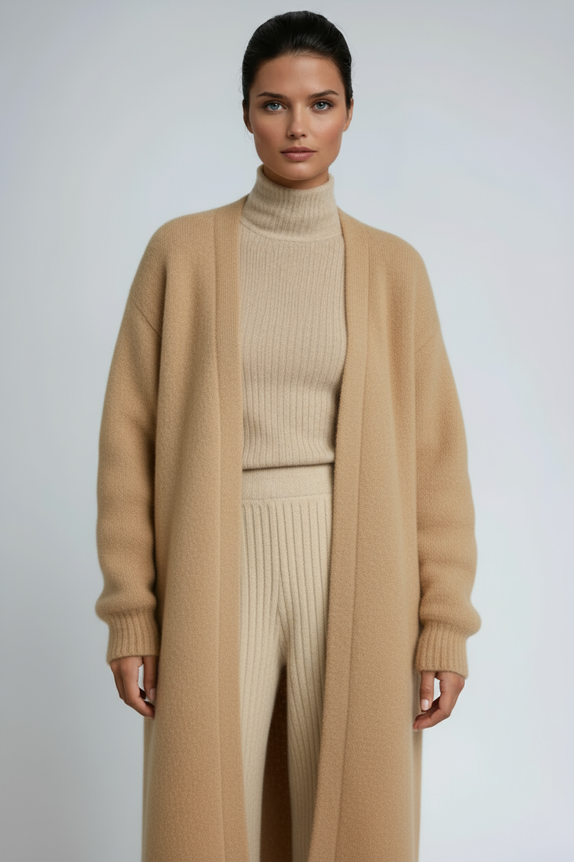 Women's Longline Open Front Knit Cardigan with Drop Shoulders