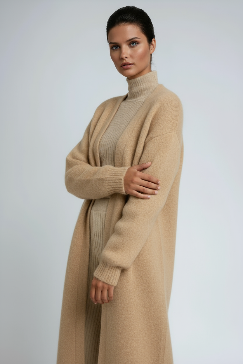 Women's Longline Open Front Knit Cardigan with Drop Shoulders