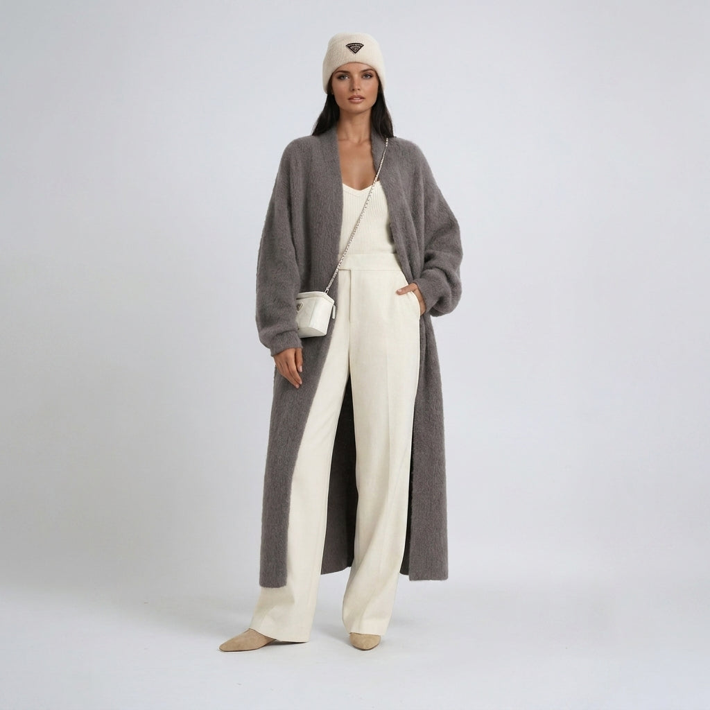 Women's Longline Open Front Knit Cardigan with Drop Shoulders