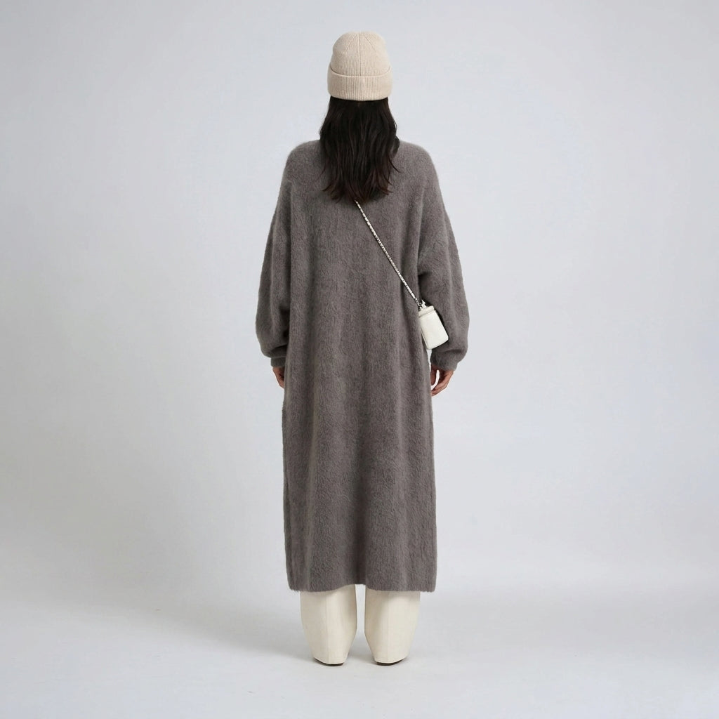 Women's Longline Open Front Knit Cardigan with Drop Shoulders