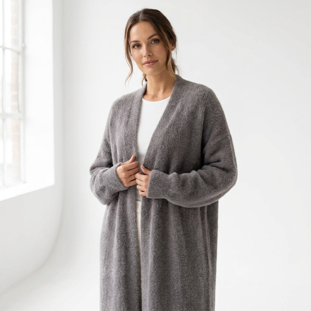 Women's Longline Open Front Knit Cardigan with Drop Shoulders