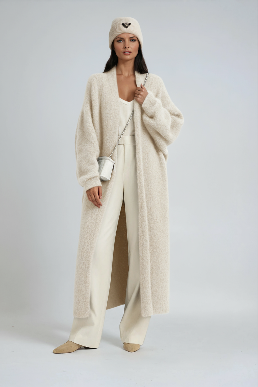Women's Longline Open Front Knit Cardigan with Drop Shoulders