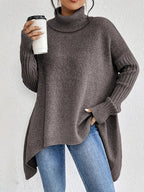 Women's Longline Oversized Ribbed Turtleneck Knit Jumper with High Collar 3