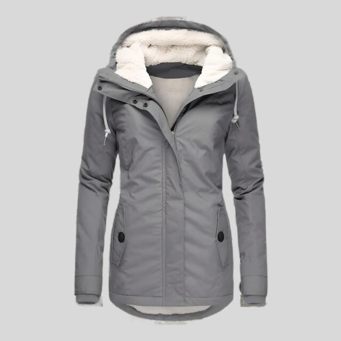 Women's Hooded Coat with Fleece Lining and Zip Front