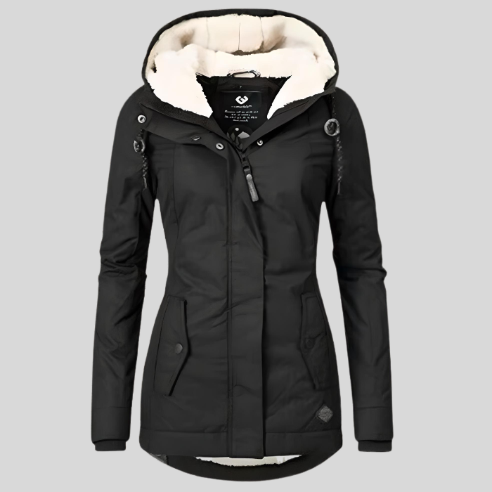 Women's Hooded Coat with Fleece Lining and Zip Front