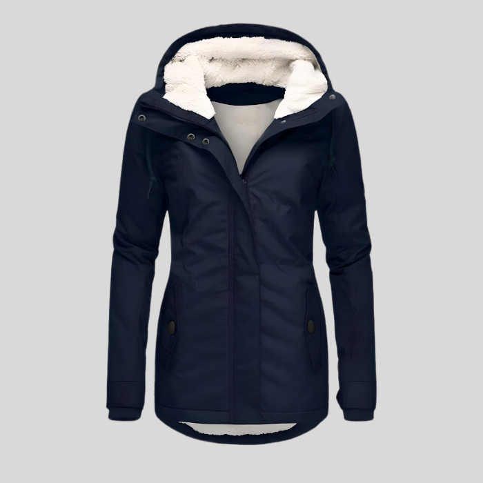 Women's Hooded Coat with Fleece Lining and Zip Front