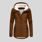 Women's Hooded Coat with Fleece Lining and Zip Front