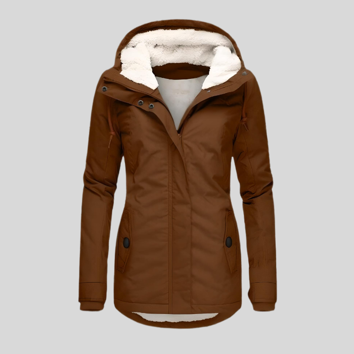Women's Hooded Coat with Fleece Lining and Zip Front