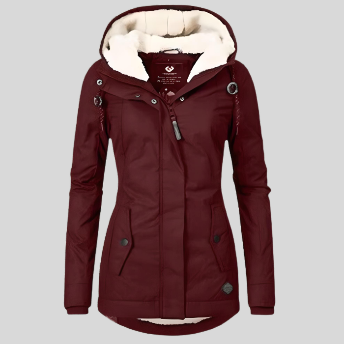Women's Hooded Coat with Fleece Lining and Zip Front