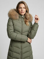 Women's Longline Padded Puffer Coat with Faux Fur Hood