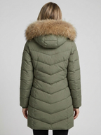 Women's Longline Padded Puffer Coat with Faux Fur Hood
