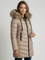 Women's Longline Padded Puffer Coat with Faux Fur Hood