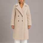 Women's Soft Longline Teddy Coat with Double Breasted Front
