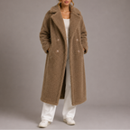 Women's Soft Longline Teddy Coat with Double Breasted Front
