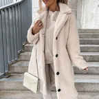 Women's Longline Teddy Fleece Coat with Notched Lapel