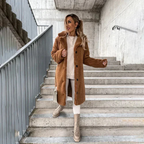 Women's Longline Teddy Fleece Coat with Notched Lapel
