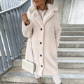 Women's Longline Teddy Fleece Coat with Notched Lapel