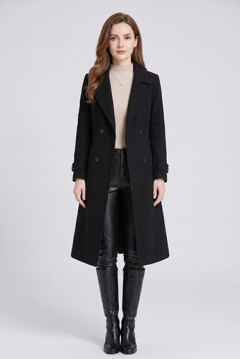 Women's Longline Trench Coat with Double Breasted Front