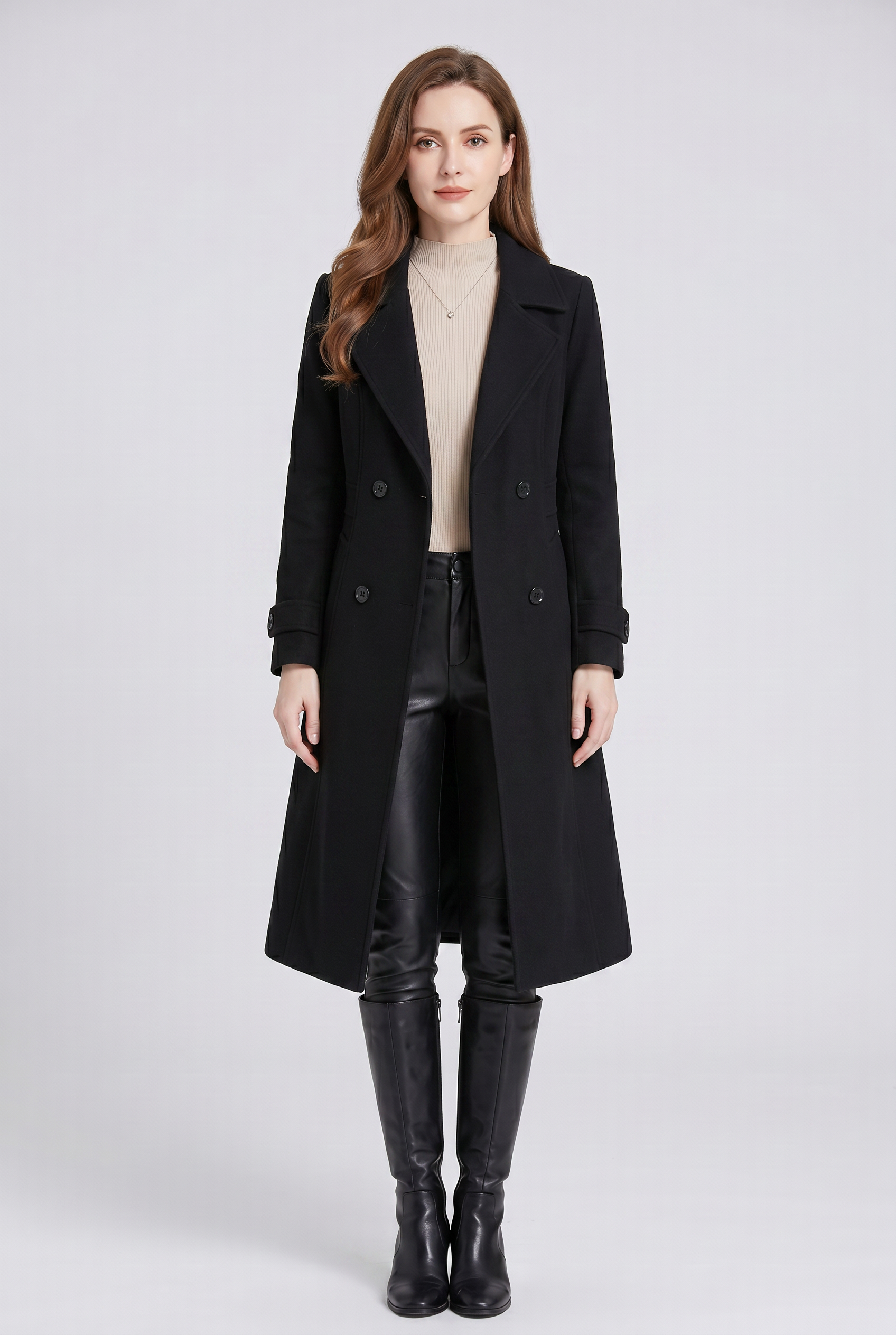 Women's Longline Trench Coat with Double Breasted Front
