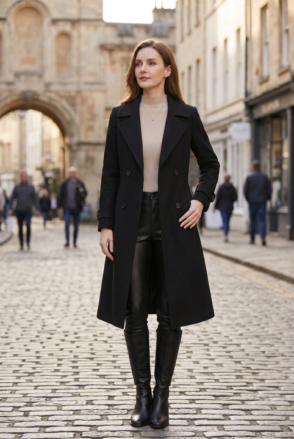 Women's Longline Trench Coat with Double Breasted Front