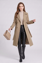 Women's Longline Trench Coat with Double Breasted Front