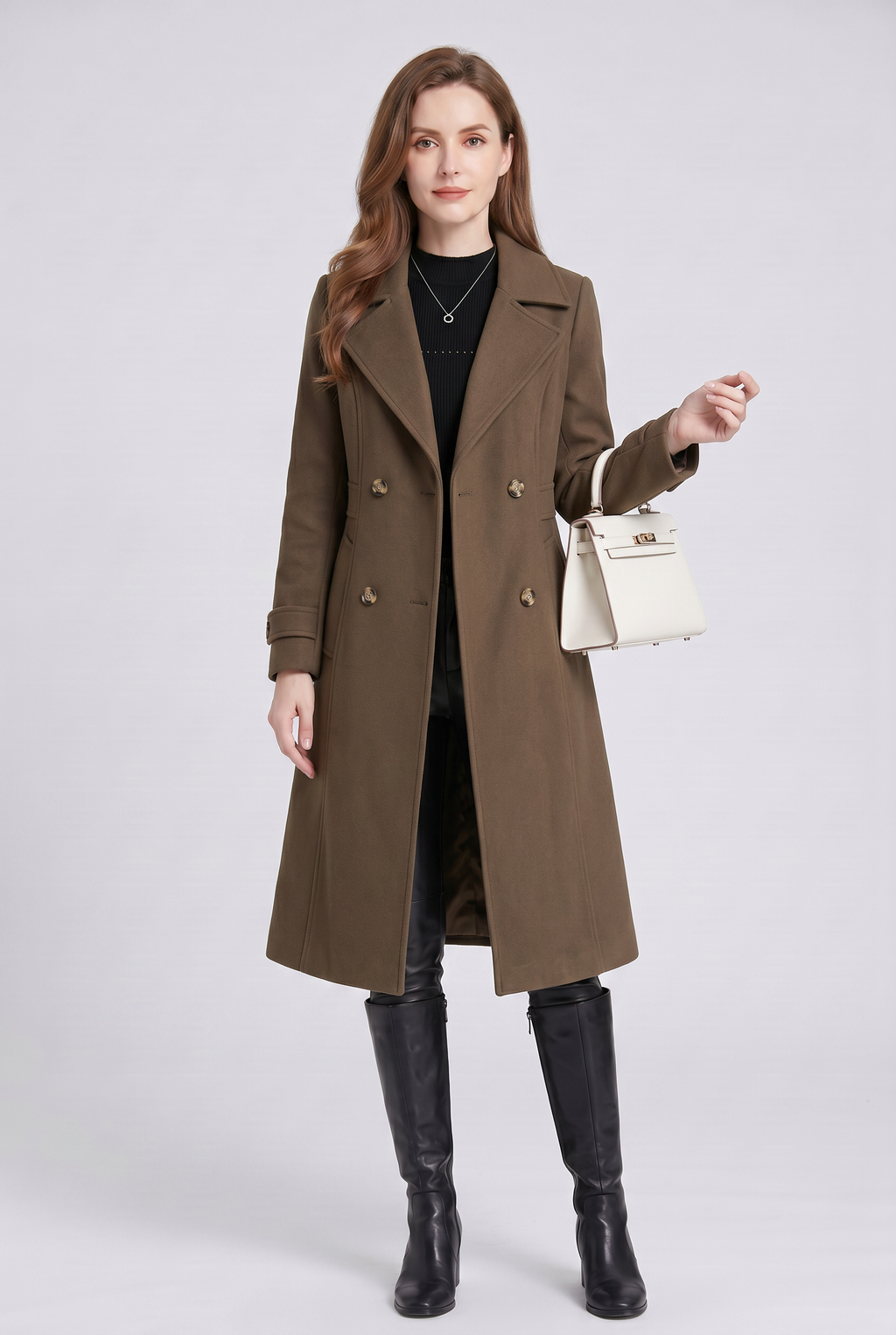 Women's Longline Trench Coat with Double Breasted Front