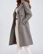 Women's Longline Wool Blend Coat with Double Breasted Front and Notch Lapels