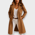 Women's Longline Wool Blend Coat with Double Breasted Front and Notch Lapels
