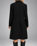 Women's Longline Wool Blend Coat with Lapel Collar and Double Breasted Front