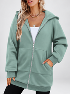 Women's Longline Zip Up Hoodie in Green – Studio Photo 1