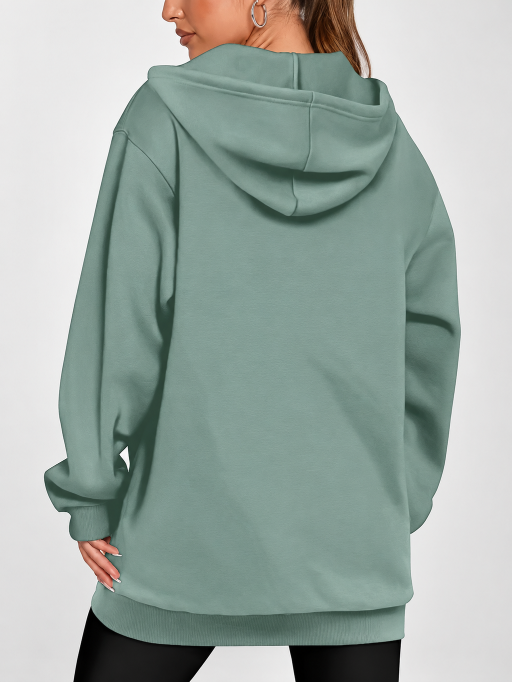 Women's Longline Zip Up Hoodie in Green – Studio Photo 2